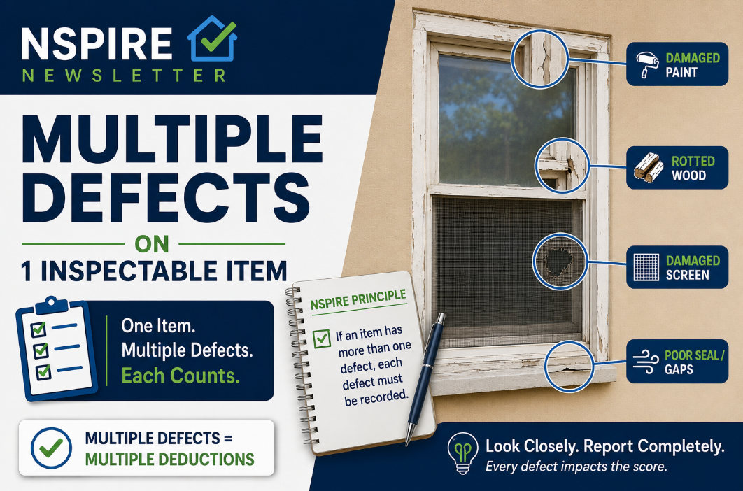 HUD NSPIRE June 2026 Newsletter: Multiple Defects on 1 Inspectable Item
